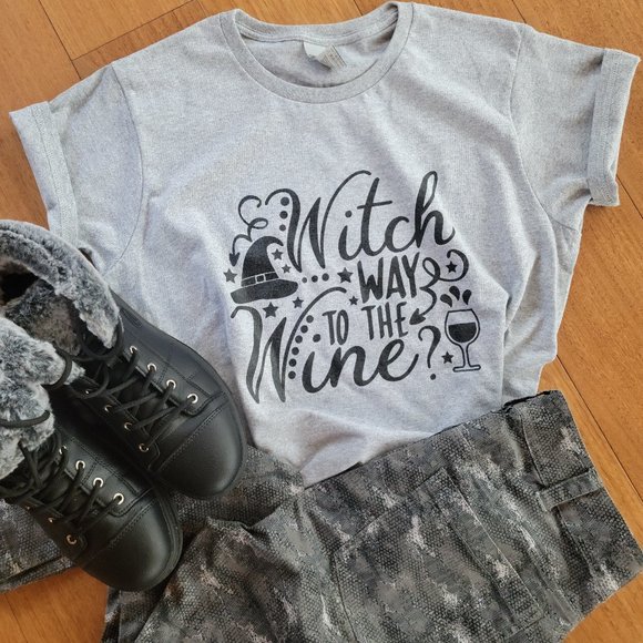 Witch Way to The Wine Woman's Graphic Tee - HALLOWEEN SPECIAL - Picture 1 of 6